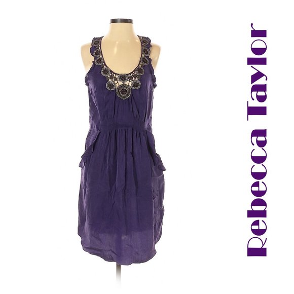 🎉2xHP🎉 Rebecca Taylor Beaded Silk Bohemian Dress with Pockets - Picture 1 of 2